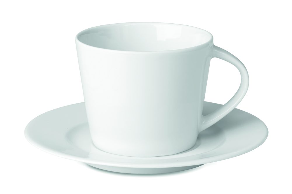 Kubek cappuccino i talerzykiem